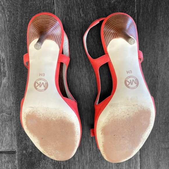 Michael Kors Hot Red Sandals Leather Heels Size 6 - Picture 14 of 14